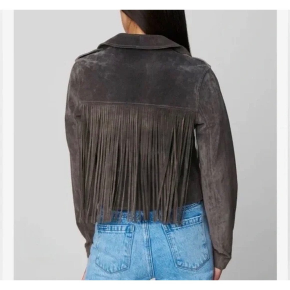 BLANKNYC High Altitude Gray Suede Fringe Moto Cowboy Cowgirl Crop Jacket Large - Picture 14 of 14